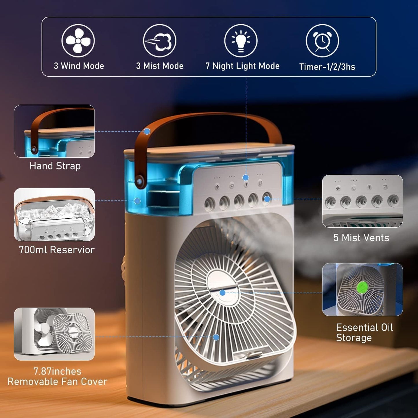 Portable Mini Air Cooler Black Personal Cooling Fan
