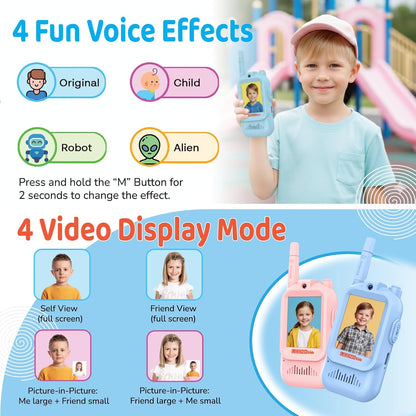 Video Walkie Talkie 2 Pack Rechargeable Interphone with HD Camera & Voice Changer