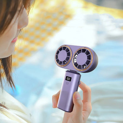 USB Handheld Mini Fan Foldable Portable  Hanging Fans 5 Speed USB Rechargeable Fan With Display Screen