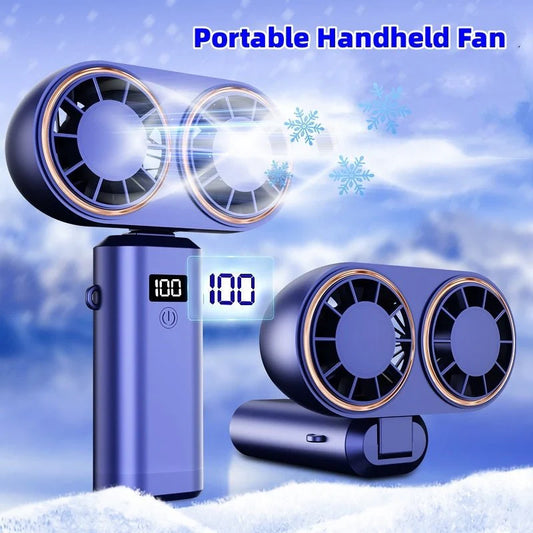 USB Handheld Mini Fan Foldable Portable  Hanging Fans 5 Speed USB Rechargeable Fan With Display Screen