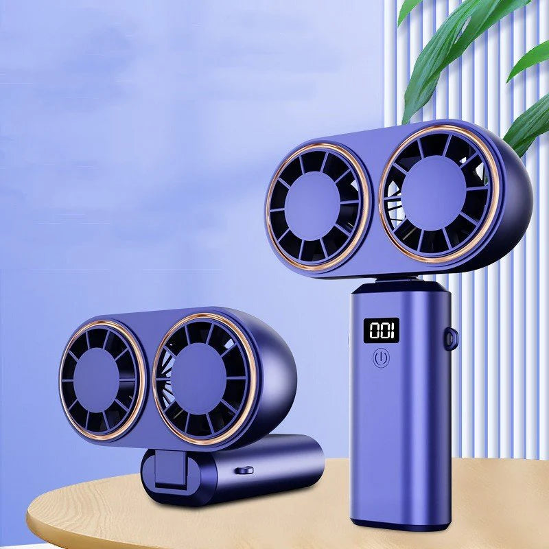 USB Handheld Mini Fan Foldable Portable  Hanging Fans 5 Speed USB Rechargeable Fan With Display Screen